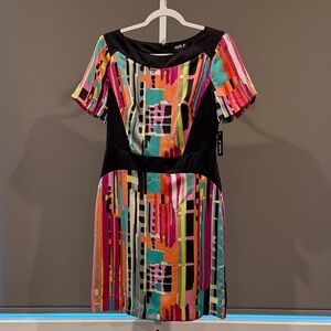 Abstract Colorblock Short Sleeve Mini Dress - Black & Multicolor